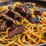 Creamy Cajun Garlic Butter Spaghetti with Beef Strips