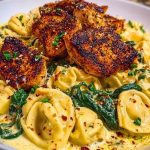Creamy Chicken Tortellini with Spinach and Garlic Parmesan Cheese