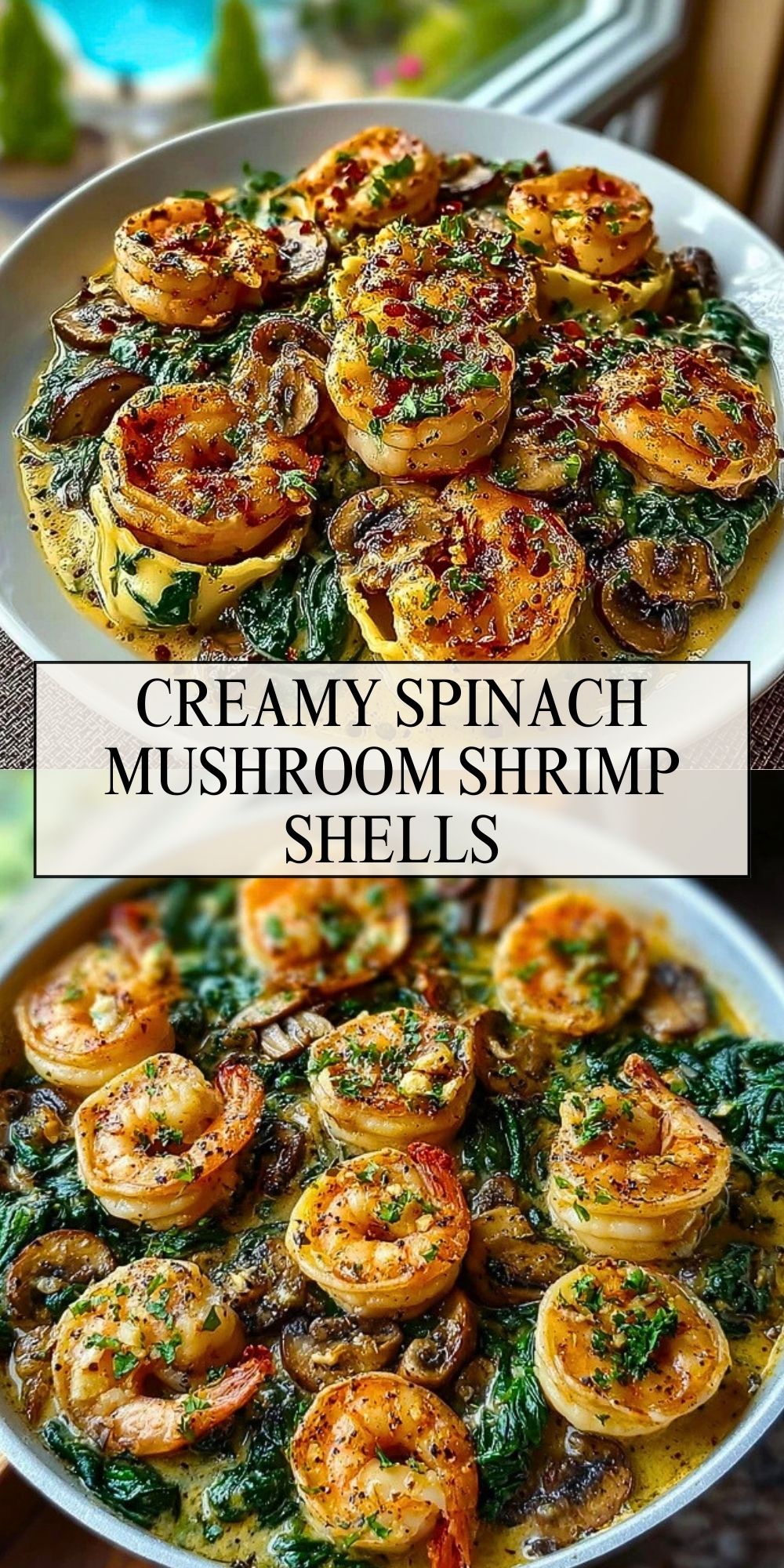 Spinach Mushroom Shrimp Shells