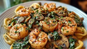 Creamy Spinach Mushroom Shrimp Shells