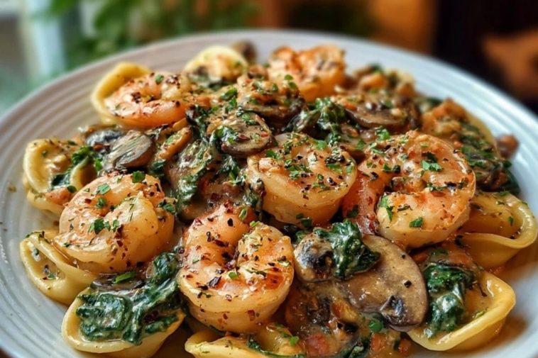 Creamy Spinach Mushroom Shrimp Shells