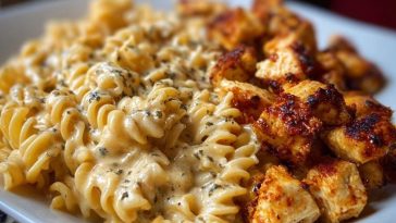 Creamy Velveeta Chicken Rotini Pasta with Mozzarella Garlic Cheese Sauce