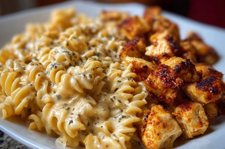 Creamy Velveeta Chicken Rotini Pasta with Mozzarella Garlic Cheese Sauce