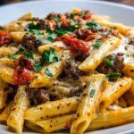 Delicious Creamy Velveeta Penne Pasta Recipe with Cajun Beef Alfredo Sauce