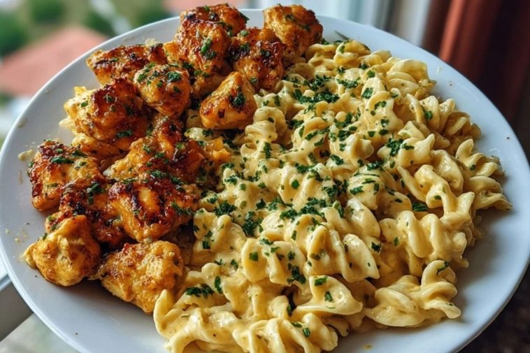 Garlic Butter Chicken Bites & Spicy Cajun Alfredo Twisted Pasta
