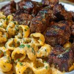 Garlic Butter Steak Bites & Creamy Chipotle White Cheddar Shells