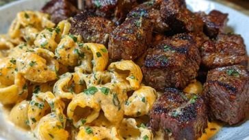 Garlic Butter Steak Bites & Creamy Chipotle White Cheddar Shells