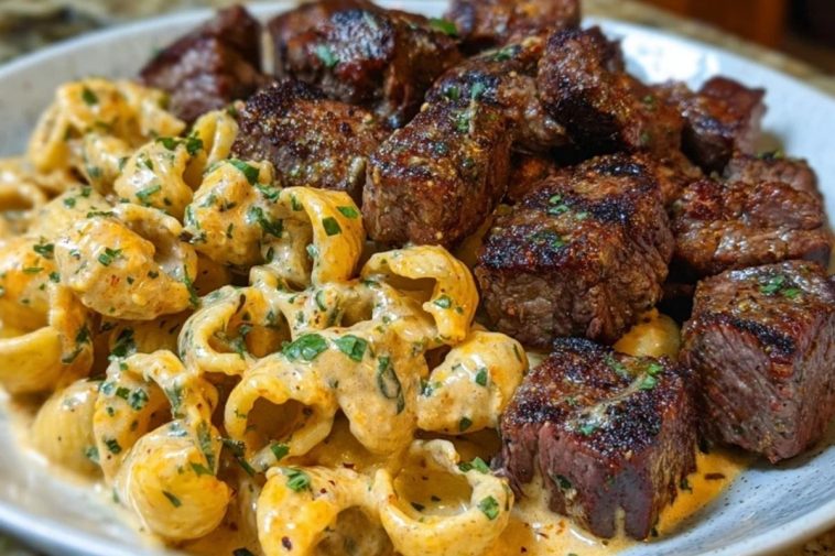 Garlic Butter Steak Bites & Creamy Chipotle White Cheddar Shells