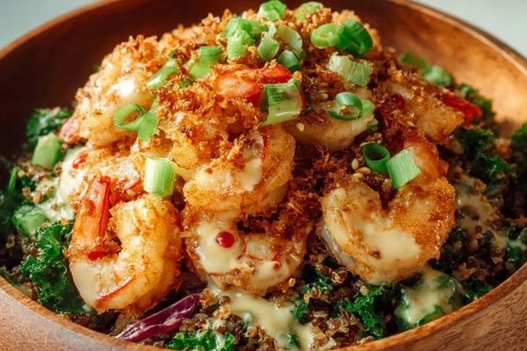 Garlic Shrimp Salad with Crispy Rice & Sesame Dressing