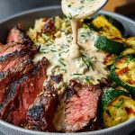Grilled Steak Bowl with Creamy Sauce & Grilled Zucchini