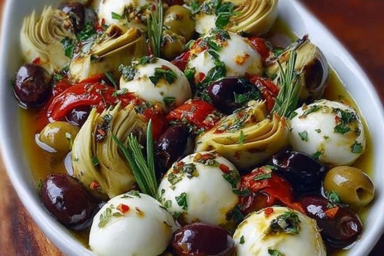 Marinated Mozzarella Balls, Artichokes, and Olives