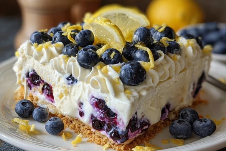 No-Bake Lemon Dazzling Blueberry Cream Cake