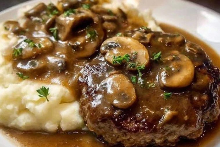 Salisbury Steak with Mashed Potatoes and Mushroom Gravy