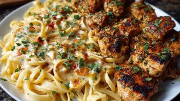 Savory Cajun Chicken and Creamy Garlic Parmesan Linguine