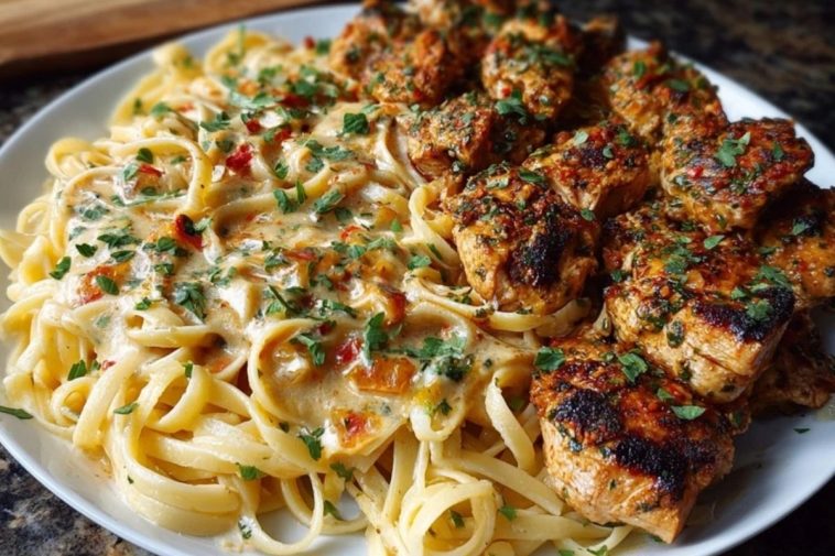 Savory Cajun Chicken and Creamy Garlic Parmesan Linguine