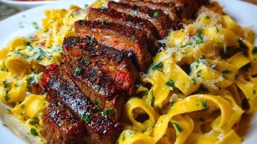 Spicy Cajun Steak with Parmesan Fettuccine Pasta
