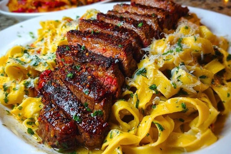 Spicy Cajun Steak with Parmesan Fettuccine Pasta