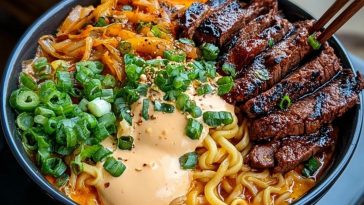 Spicy Korean Ramen with Grilled Beef & Creamy Sauce