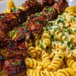 Steak Bites and Cheesy Rotini in Garlic Parmesan Sauce