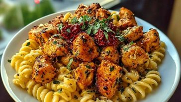 Tuscan Garlic Chicken Bites & Sun-Dried Tomato Cajun Alfredo Pasta