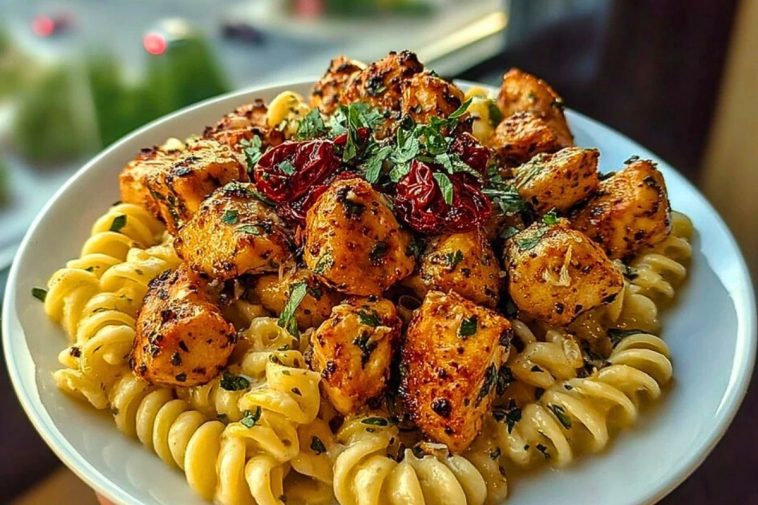 Tuscan Garlic Chicken Bites & Sun-Dried Tomato Cajun Alfredo Pasta