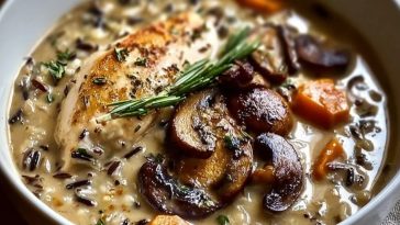 Wild Rice Chicken Soup with Roasted Mushrooms