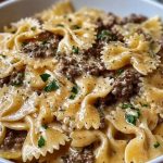 Creamy Parmesan Garlic Beef Bowtie Pasta