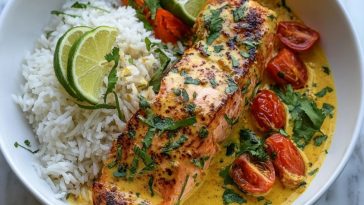 One-Pan Coconut Curry Salmon with Garlic Butter