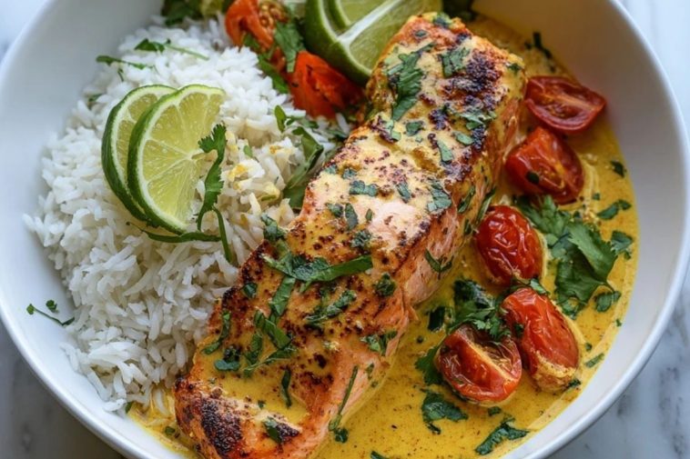 One-Pan Coconut Curry Salmon with Garlic Butter