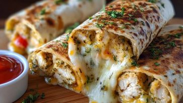 Ooey-Gooey Cheesy Garlic Chicken Wraps