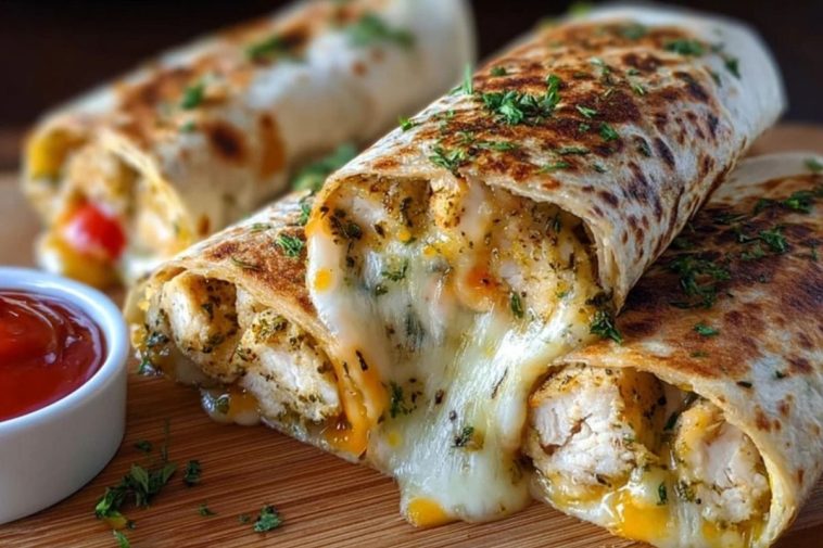 Ooey-Gooey Cheesy Garlic Chicken Wraps