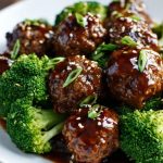 Sticky Mongolian Meatballs and Broccoli