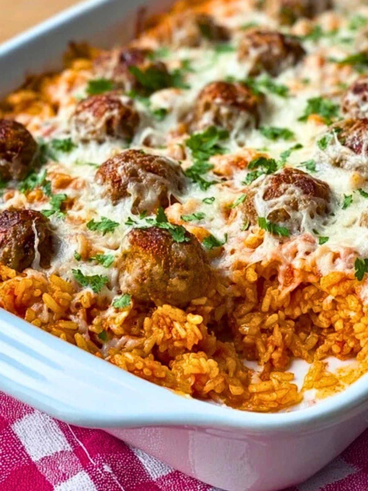 Cheesy Meatball Rice Casserole
