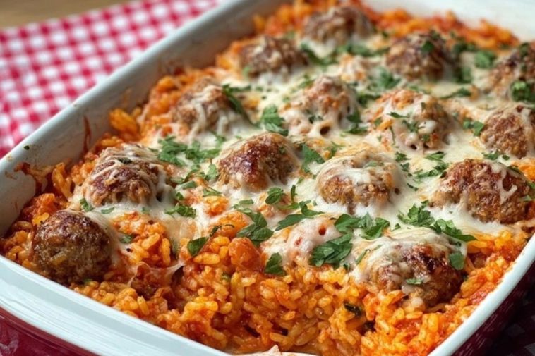 Cheesy Meatball Rice Casserole