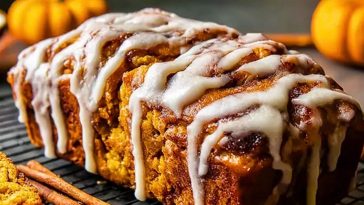 Cinnamon Roll Pumpkin Bread with Cream Cheese Glaze