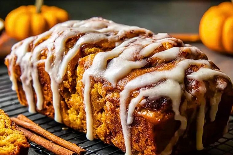 Cinnamon Roll Pumpkin Bread with Cream Cheese Glaze