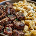 Garlic Butter Steak Bites & Creamy Parmesan Shells