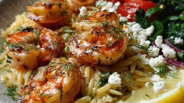 Lemon Feta Orzo Roasted Shrimp