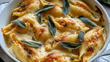 Pumpkin Gouda Stuffed Shells With Brown Butter Sage Alfredo Sauce