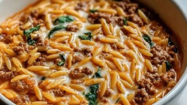 Ground Beef Orzo with Tomato Cream Sauce