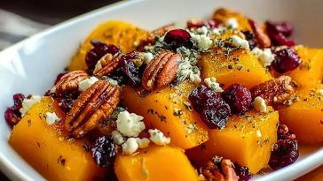 Honey Roasted Butternut Squash with Cranberries, Pecans, and Feta