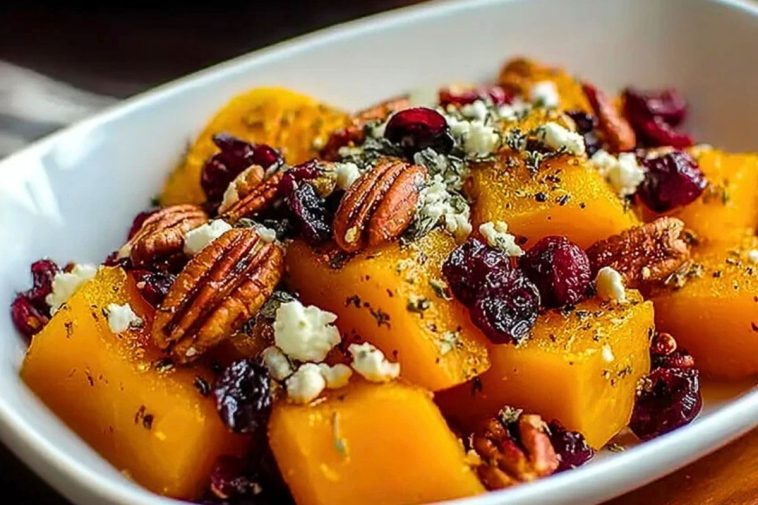 Honey Roasted Butternut Squash with Cranberries, Pecans, and Feta