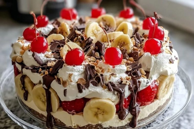 No Bake Banana Split Cheesecake