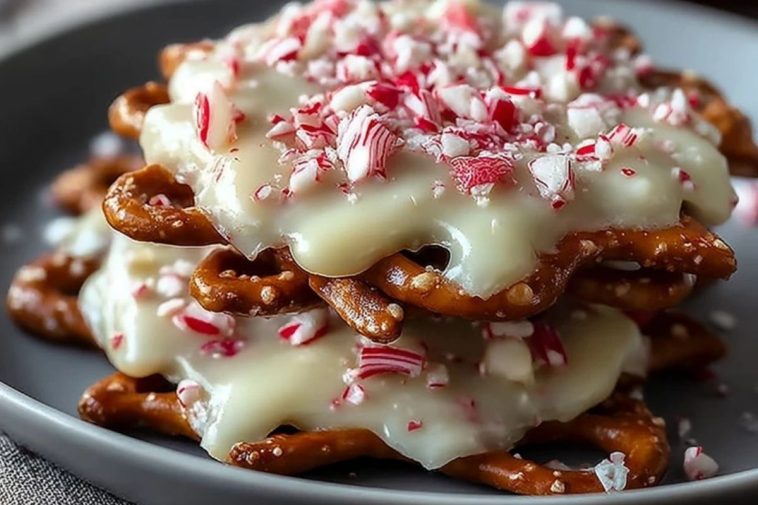 Easy White Chocolate Peppermint Pretzel Crisps