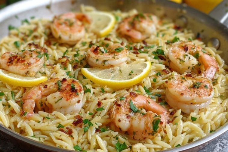 Lemon Garlic Shrimp Orzo