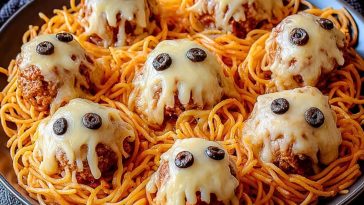 Spooky Spaghetti & Cheesy Monster Meatballs