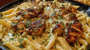 Cheesy Penne and Cajun Chicken in Garlic Parmesan Cream