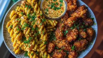 Chili Garlic Butter Chicken Bites with Creamy Cajun Corn Alfredo Twists