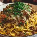 Creamy Cajun Beef Spaghetti with Three-Cheese Parmesan Sauce