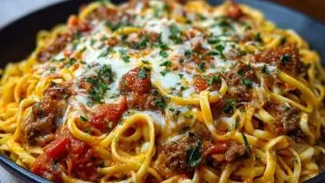 Creamy Velveeta Linguine with Italian Beef Marinara